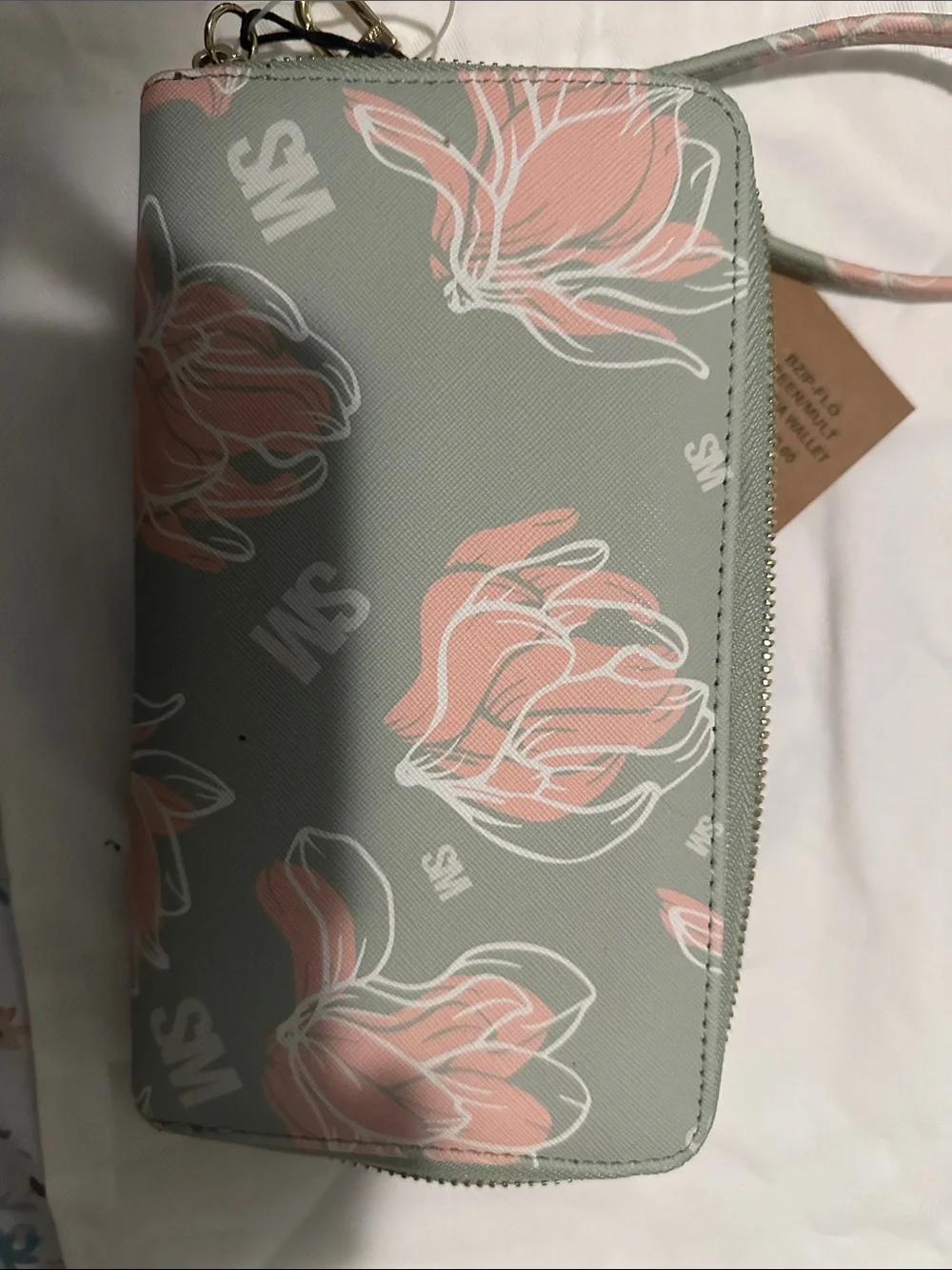 Floral Print Wristlet Wallet - Gray & Pink